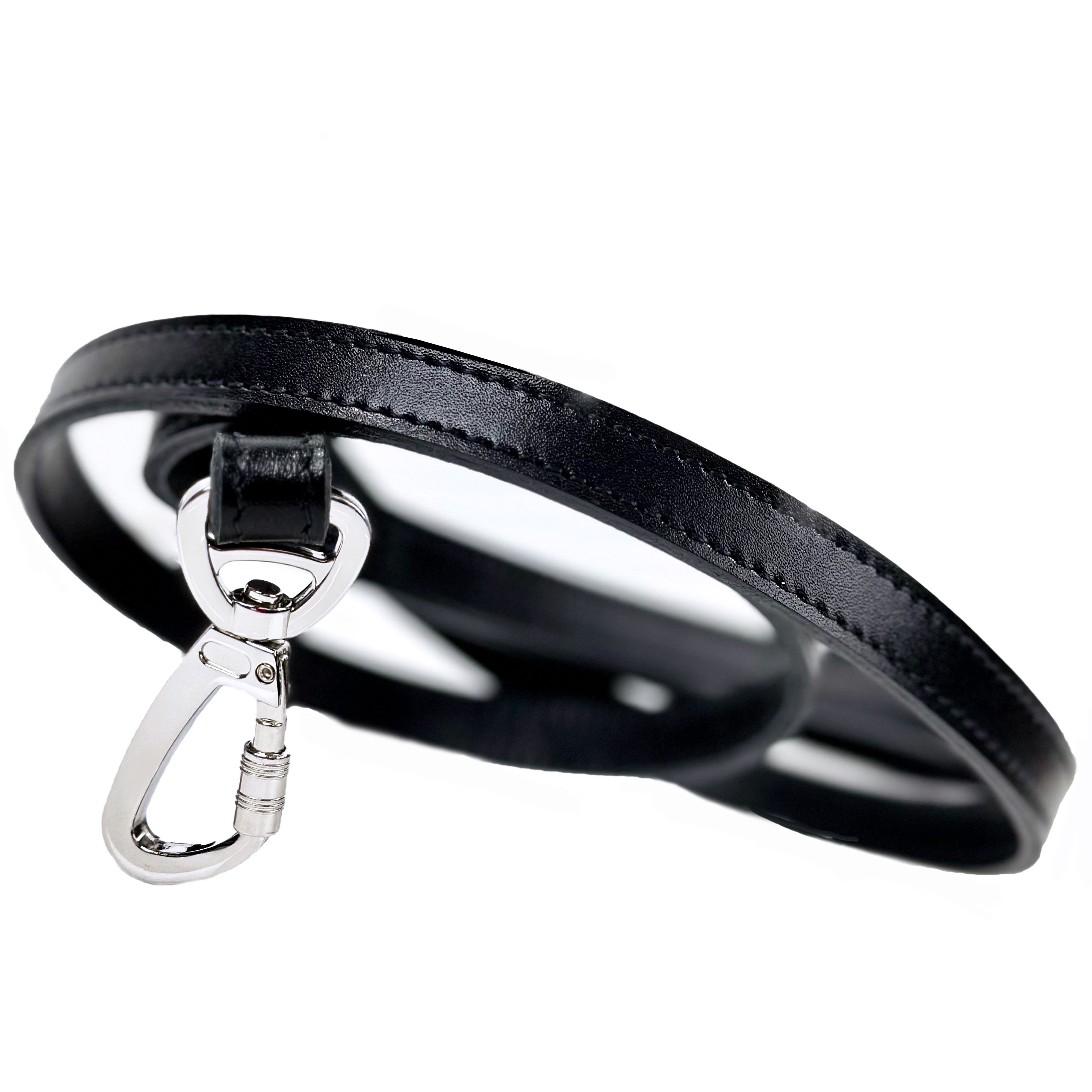 Italian Black Leather Dog Leash in Nickel