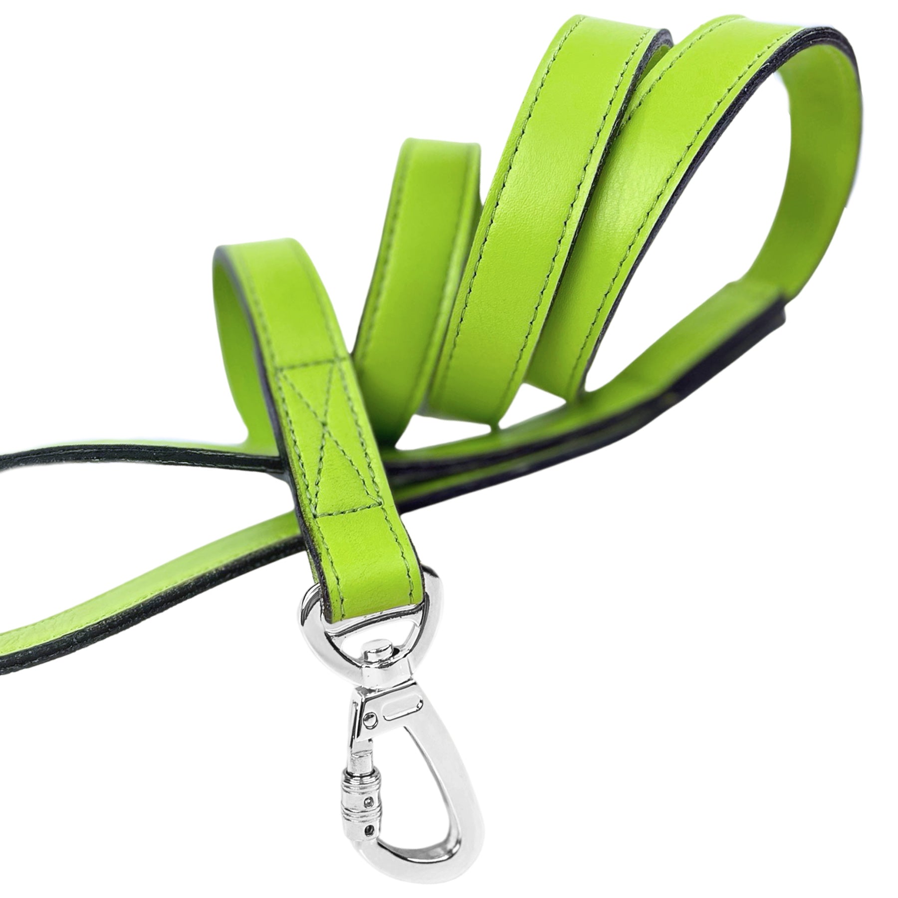 Italian Lime Green Leather Dog Leash in Nickel
