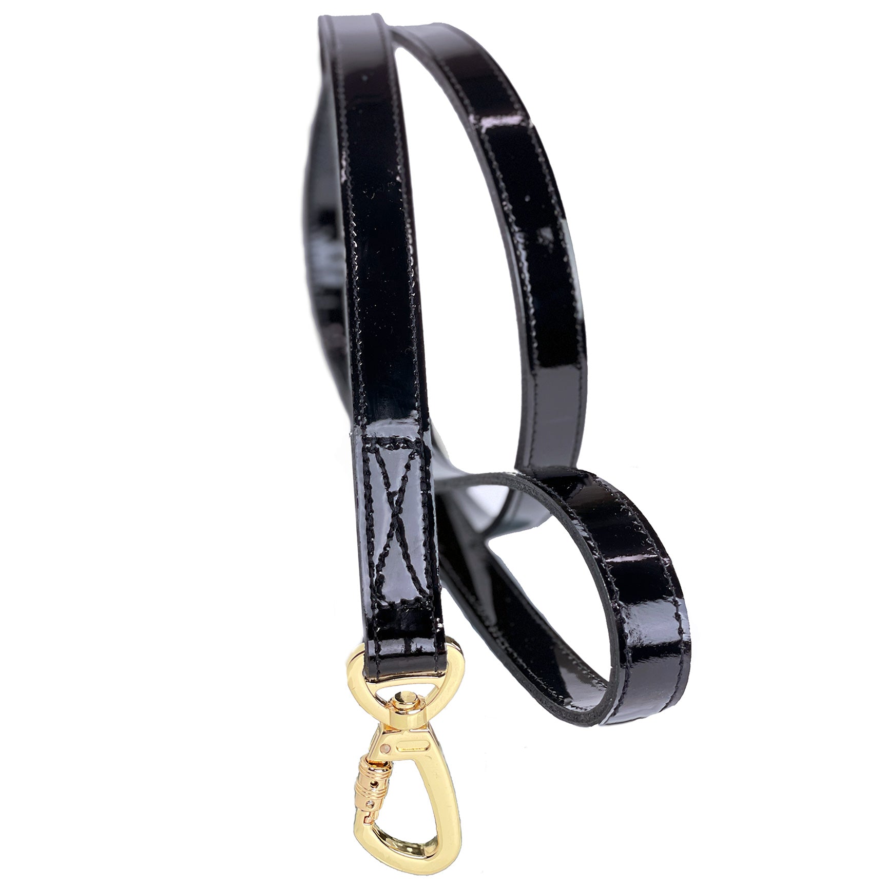 Octagon Dog Leash in Black Patent, Golden Shadow & Gold