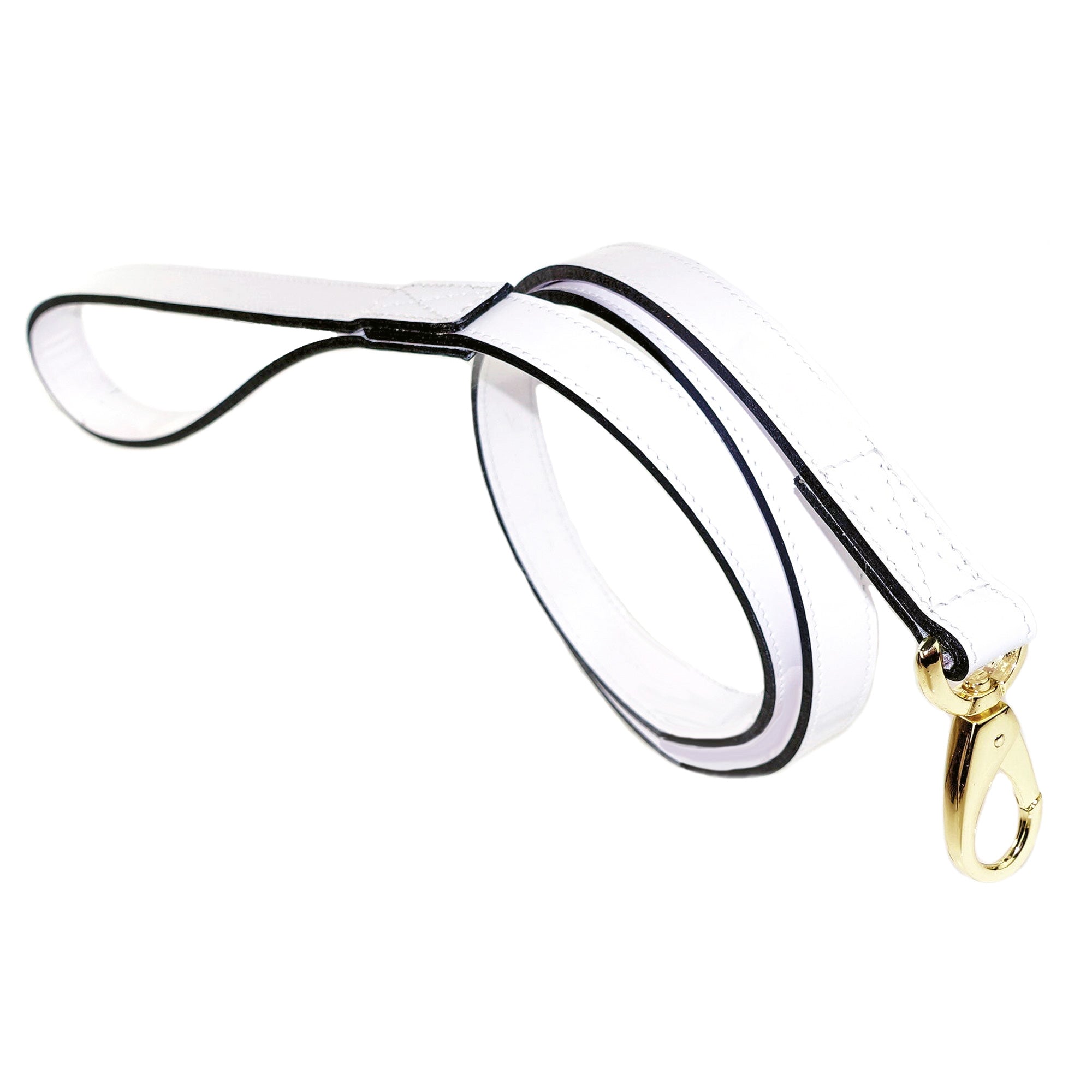 Italian White Patent Leather Dog Leash in Gold