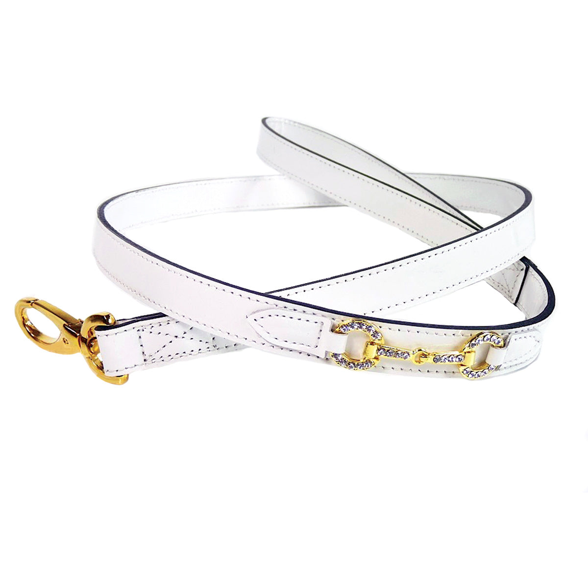Holiday Dog Leash in White Patent & Gold
